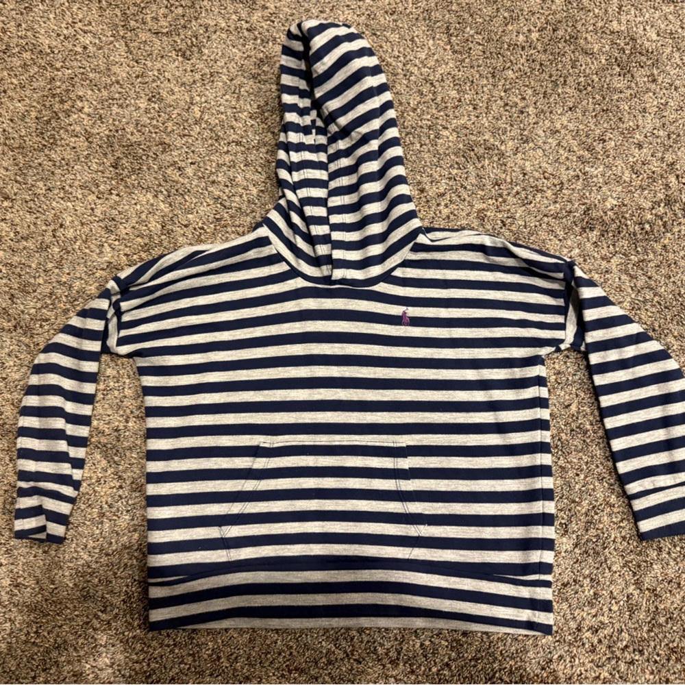 Ralph Lauren Navy and Gray Striped Hoodie